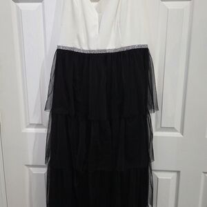 Lovely Grace Two-Tone Evening Dress with Sparkle Waistband